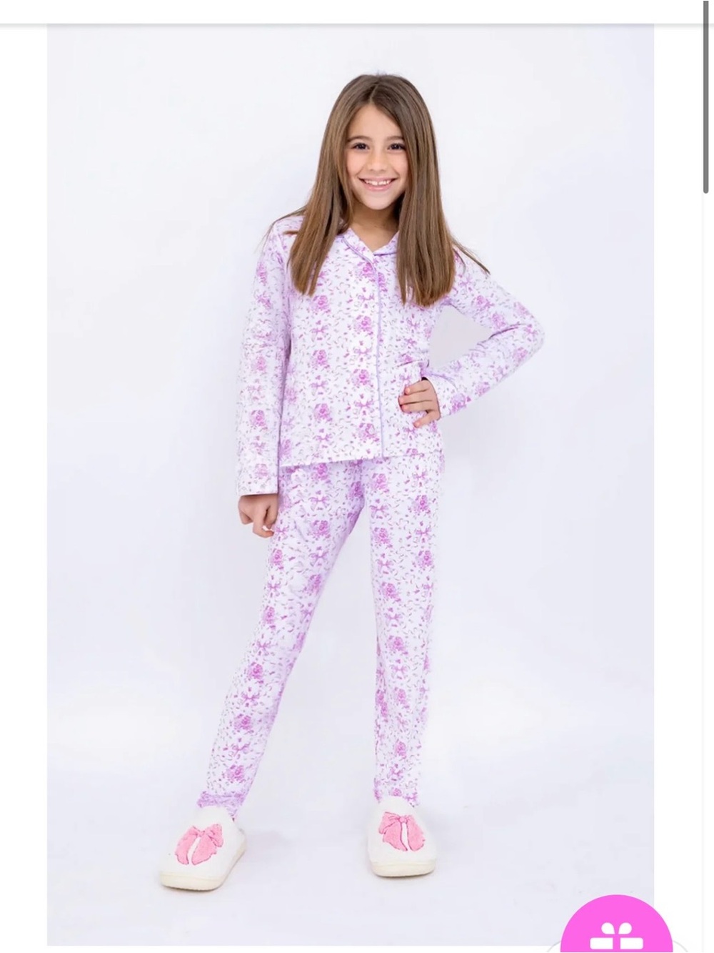 NWT Preppy Goose Floral Bows Long Sleeve Floral Bow Pyjama Pant Set